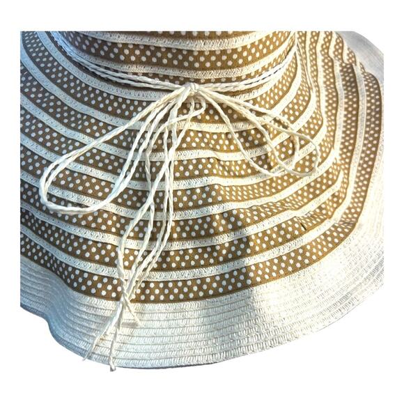 Vintage Fabric Polka Dot Brown Beige Wide-Brimmed SunHat wire edges to adjust OS main image 9